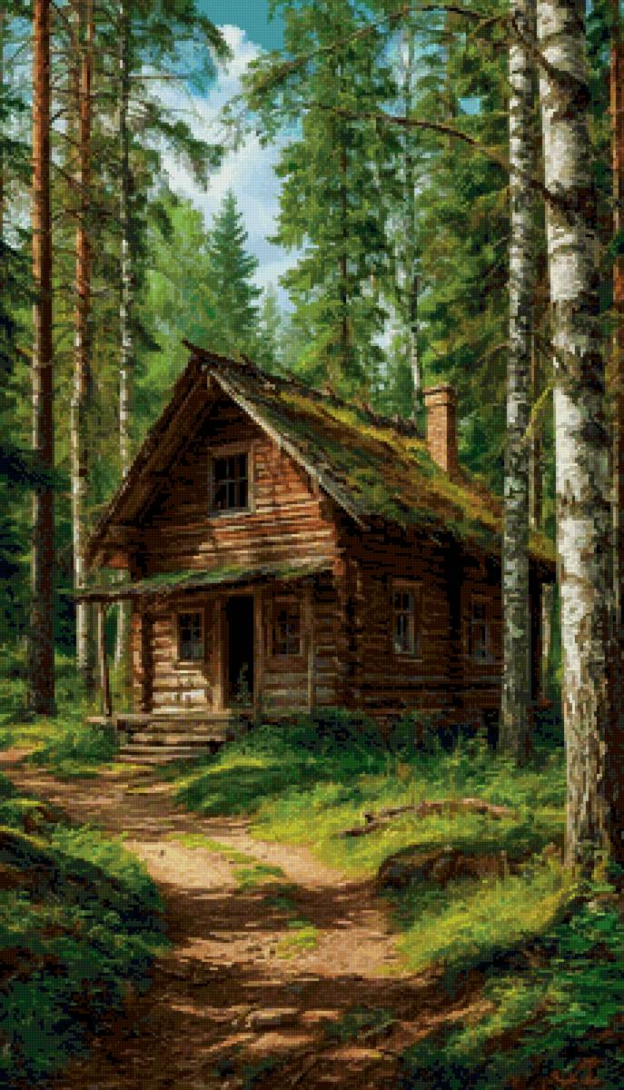 пейзаж - домик в лесу - предпросмотр