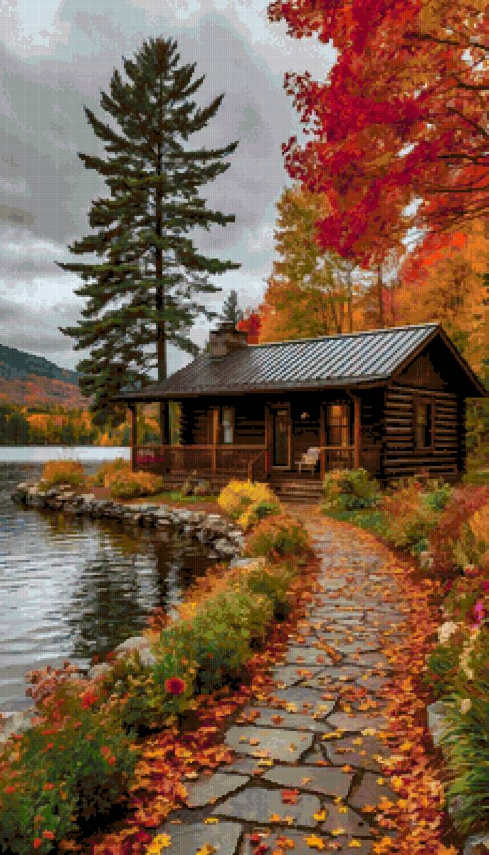 пейзаж - домик у озера - предпросмотр