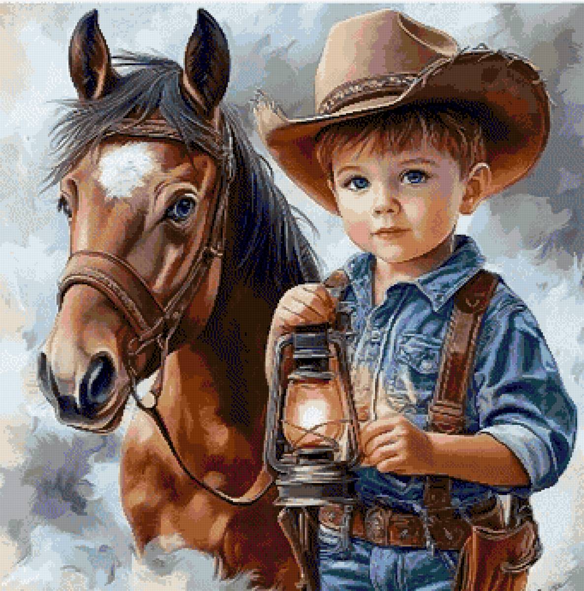 маленький ковбой - лошадь, мальчик - предпросмотр
