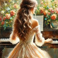 Схема вышивки «Девушка за пианино»