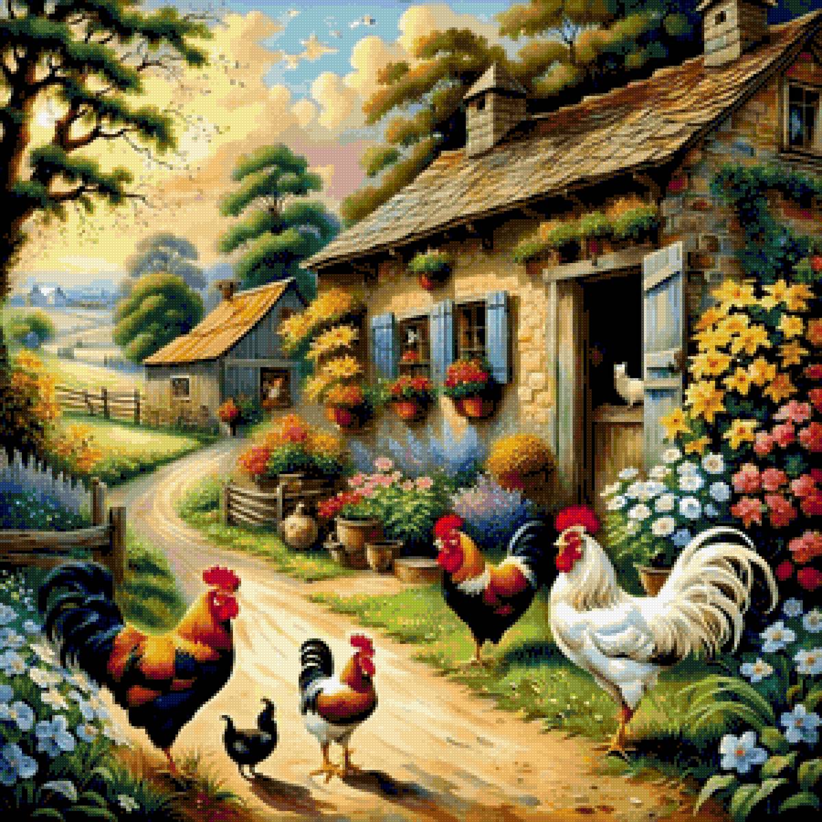 Куры во дворе - куры - предпросмотр