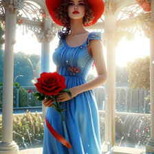 Схема вышивки «Девушка в голубом у фонтана»