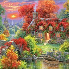 Схема вышивки «Лодка у старого причала»