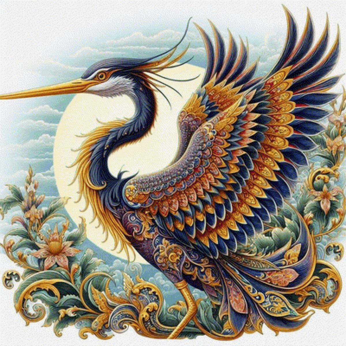 птица феникс - цветы, феникс, птичка, розы - предпросмотр