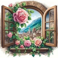 Схема вышивки «Розовое утро в окне»