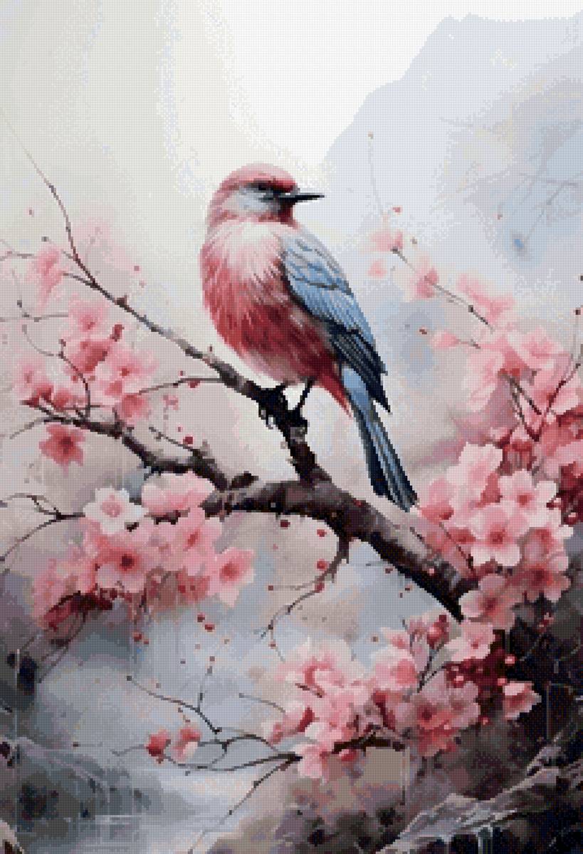 Птица - сакура, птица, китай - предпросмотр