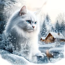 Схема вышивки «кошка-зима»