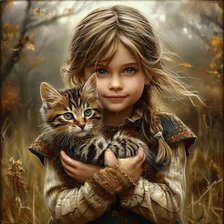 Схема вышивки «девочка с котенком»