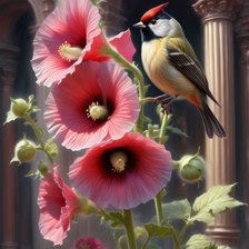 Схема вышивки «Мальвы и птичка»