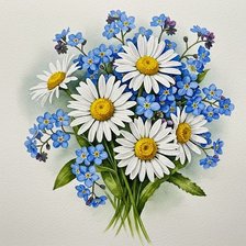 Схема вышивки «Незабудки и ромашки»