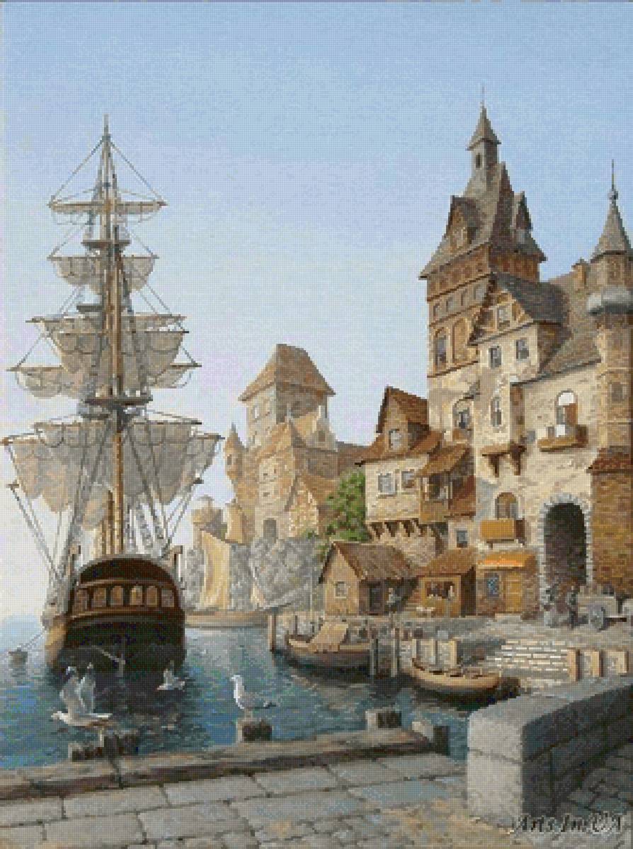 Утро в порту - город, море, порт, корабль - предпросмотр