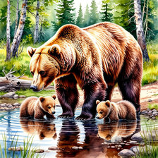 Схема вышивки «Медведица с медвежатами на водопое»