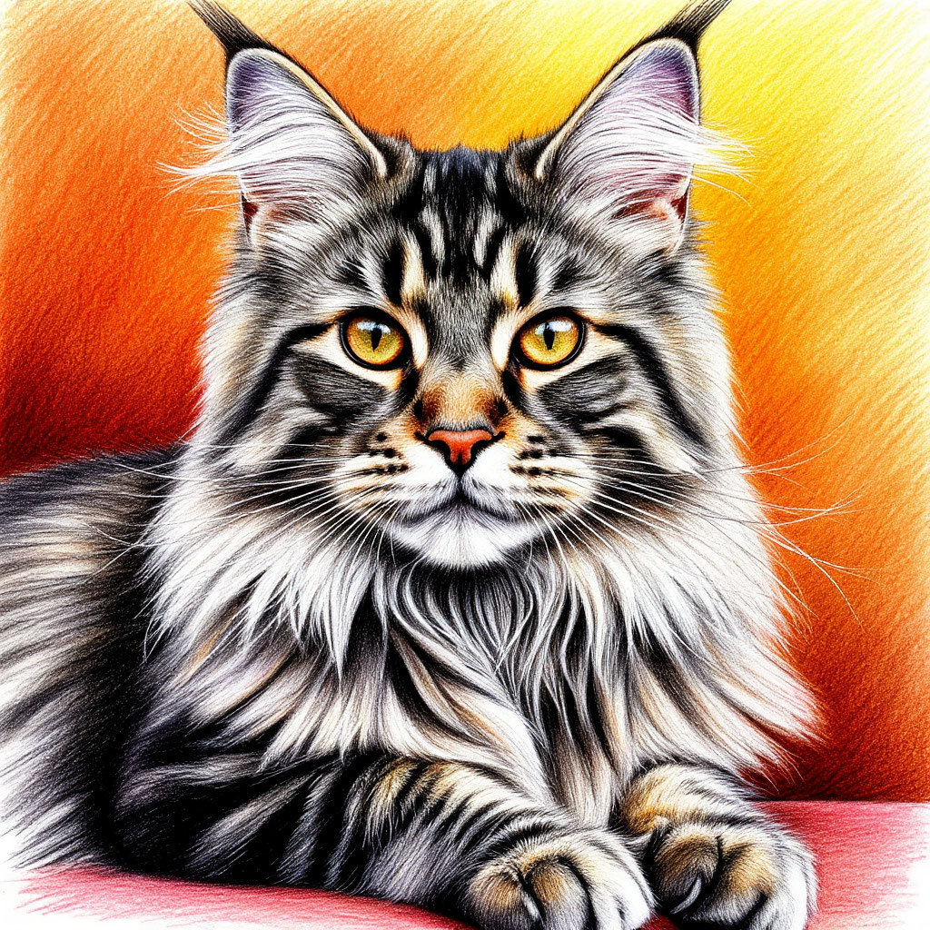 Мейн-кун. Набросок цветными карандашами - свои картины - оригинал