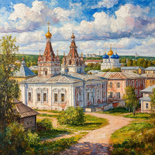 Схема вышивки «Окрестности Нижнего Новгорода. Холст, масло, акварель»