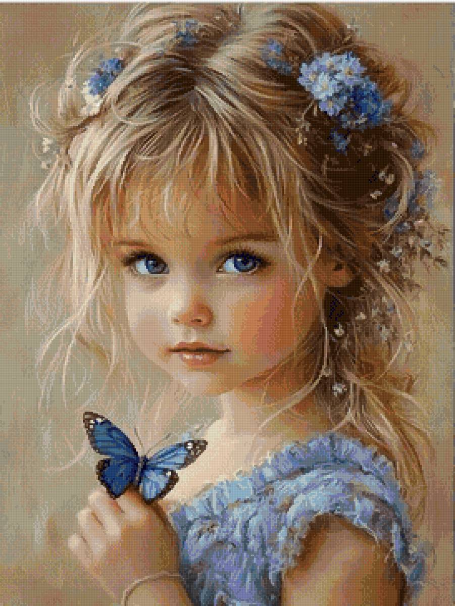 голубоглазая красота - малышка с бабочкой - предпросмотр