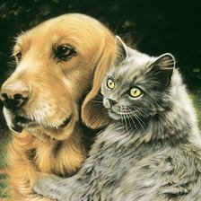 Схема вышивки «Кошка с собакой. Лесли Харрисон»