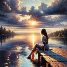 Схема вышивки «Закат и девушка(меньше размер)»