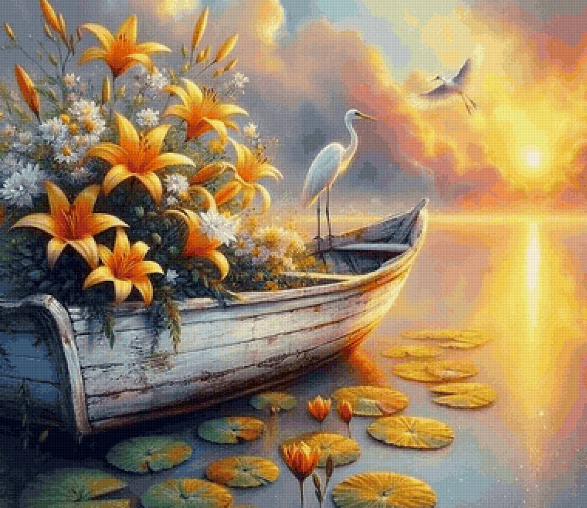 Журавли на закате - пейзаж - предпросмотр