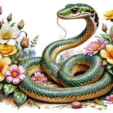 Схема вышивки «Гадюка в цветах»