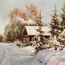 Схема вышивки «Зима в деревне»
