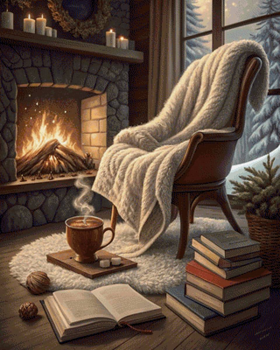 Камин, Зима, уют - предпросмотр