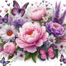 Схема вышивки «Букет и бабочки»