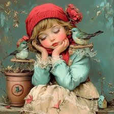 Схема вышивки «girl with birds»