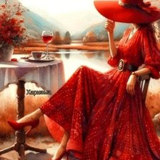 Схема вышивки «Девушка в красном»