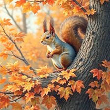 Схема вышивки «Рыжие: осень и белка»