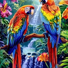 Схема вышивки «два попугая в джунглях»