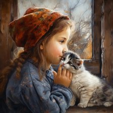 Схема вышивки «Petite fille et son chaton»