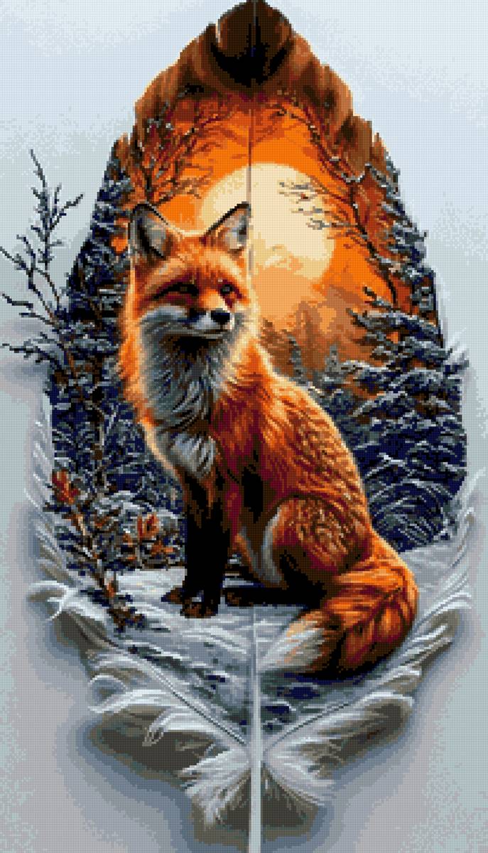 рыжая красавица - закат, лиса, зима - предпросмотр