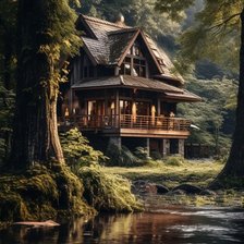 Схема вышивки «Дом в лесу у реки»