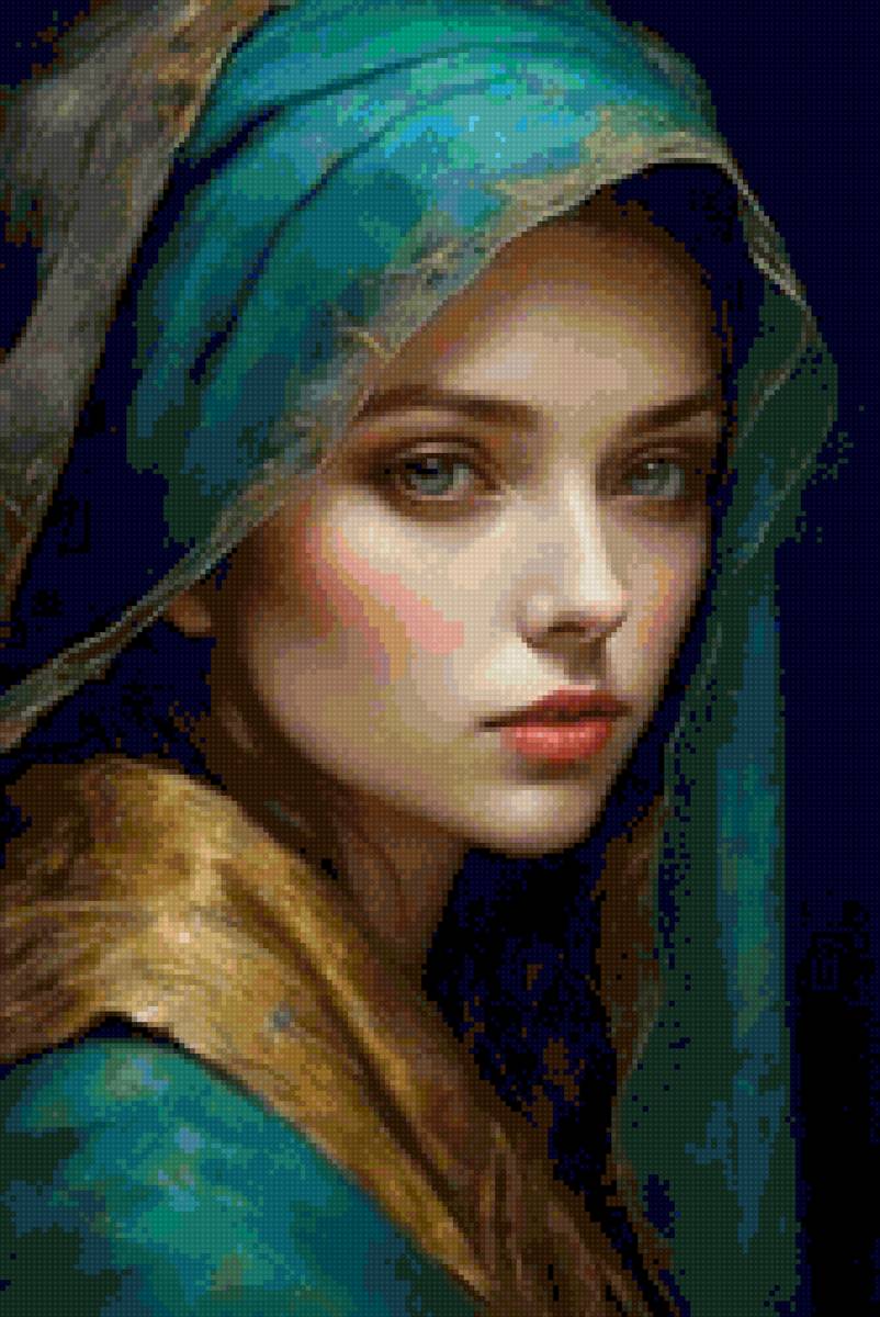 Femme au foulard vert - femme, visage - предпросмотр