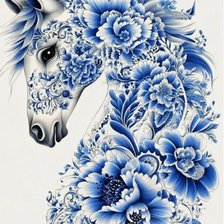 Схема вышивки «Лошадь - гжель»