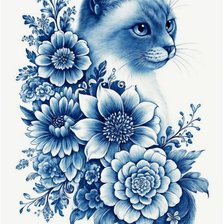 Схема вышивки «Кошка - гжель»