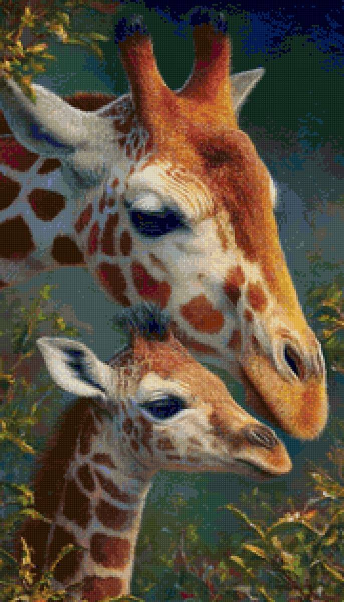 Girafe et son petit - girafe, savane, sauvage - предпросмотр