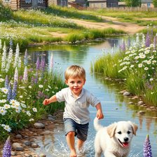 Схема вышивки «Мальчик и собака»