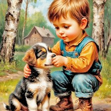 Схема вышивки «Мальчик со щенком»