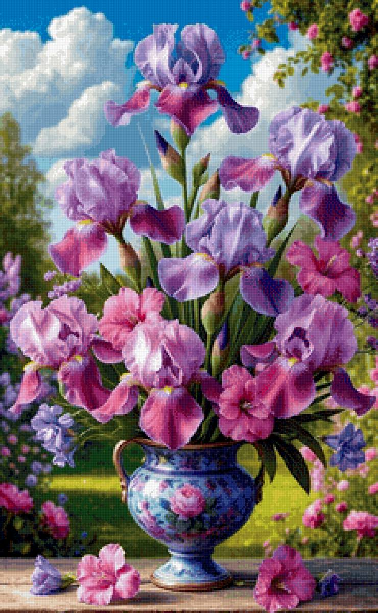 Пейзаж с ирисами - цветы - предпросмотр