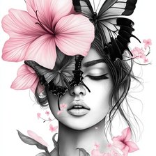 Схема вышивки «Девушка с бабчкой»