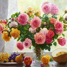 Схема вышивки «Букет роз с дыней»