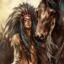 Схема вышивки «Girl horse native american»