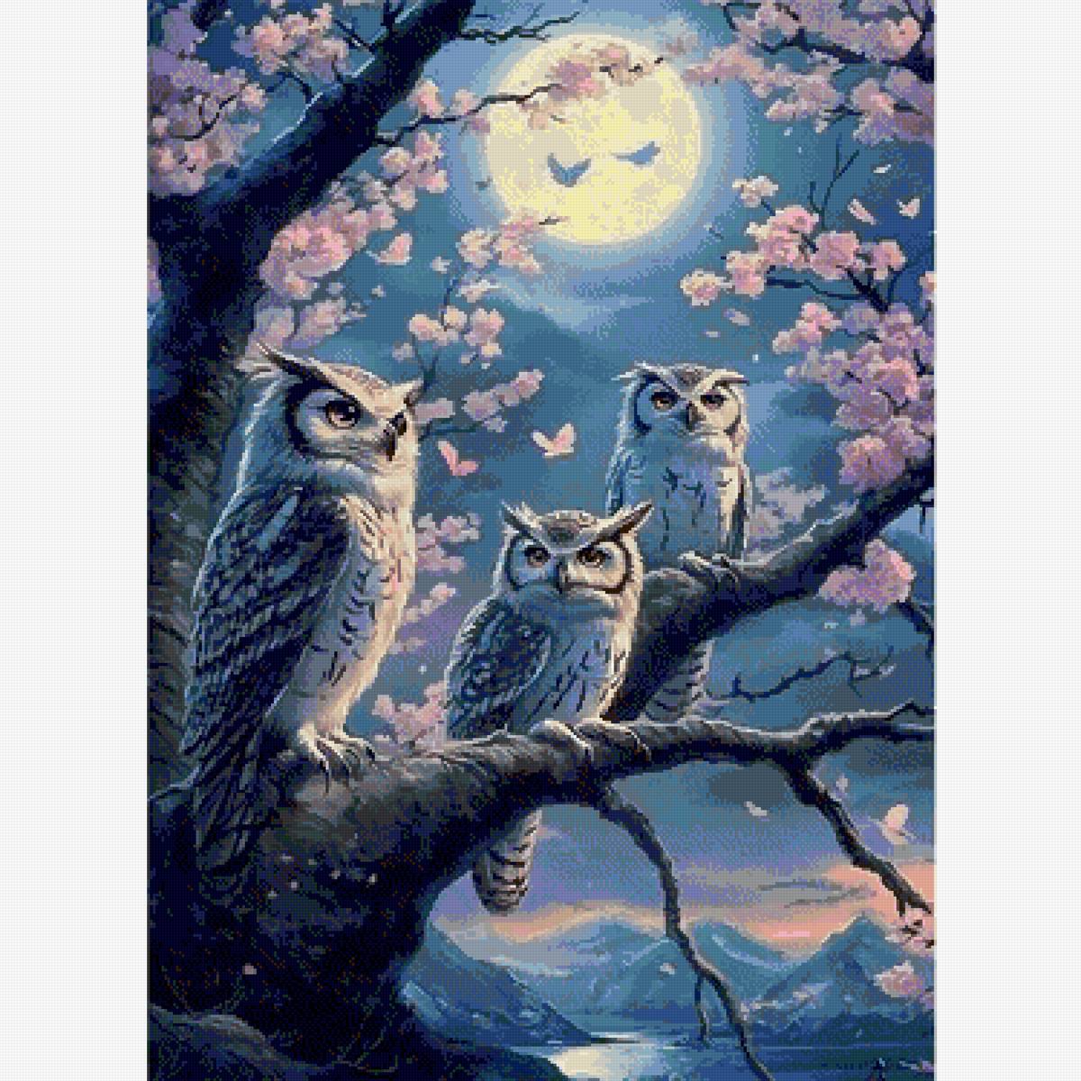 Ночной совет - ночь, луна, совы - предпросмотр