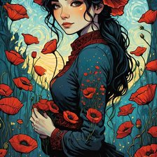 Схема вышивки «Девушка и маки»