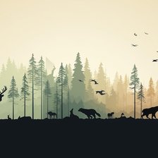 Схема вышивки «Лес, силует животных»