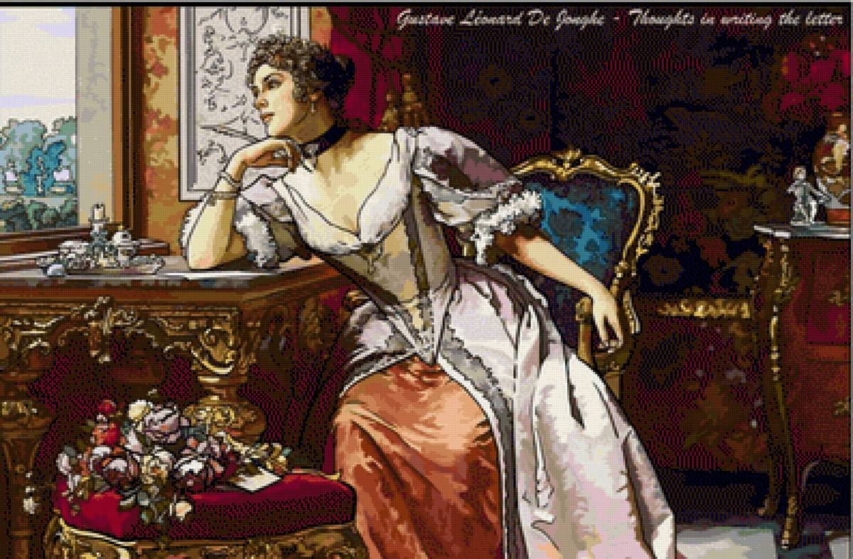 Дама у окна - кресло, стол, дама, окно, цветы - предпросмотр