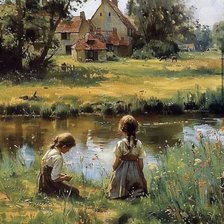 Схема вышивки «Девочки на речке»