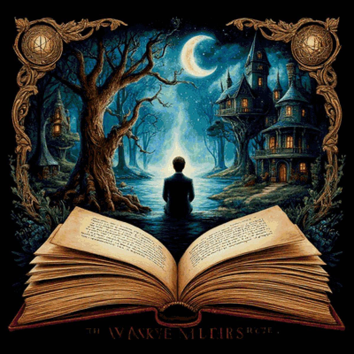 Удивительный мир книг - месяц, ночь, дом, книга, человек. - предпросмотр