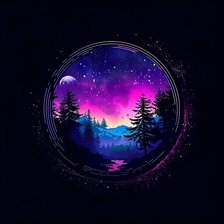 Схема вышивки «Закат и лес в круге»